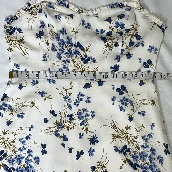 RIHOAS Floral Ruffle Flounce Trim Trumpet Mini Dress White Blue Medium Boho - Picture 12 of 14